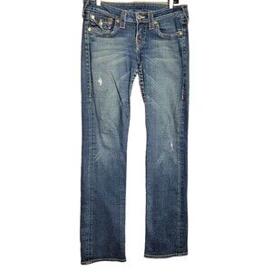 Women's True Religion Billy Distressed Straight Leg Jeans Size 29 Cowgirl Biker
